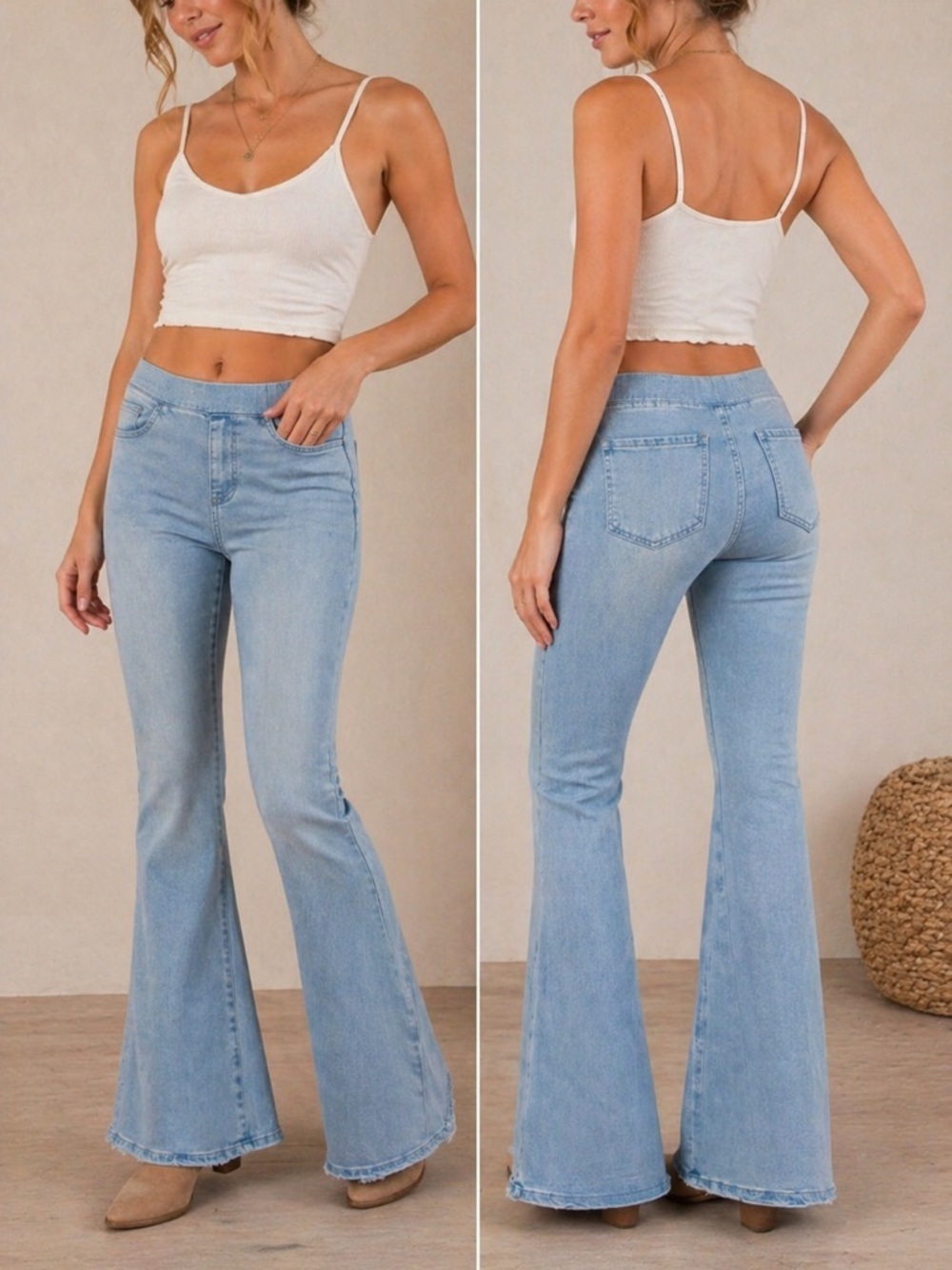 FP We The Free CRVY Pull On Flare Jeans Light Wash Kick Flare Boho Small